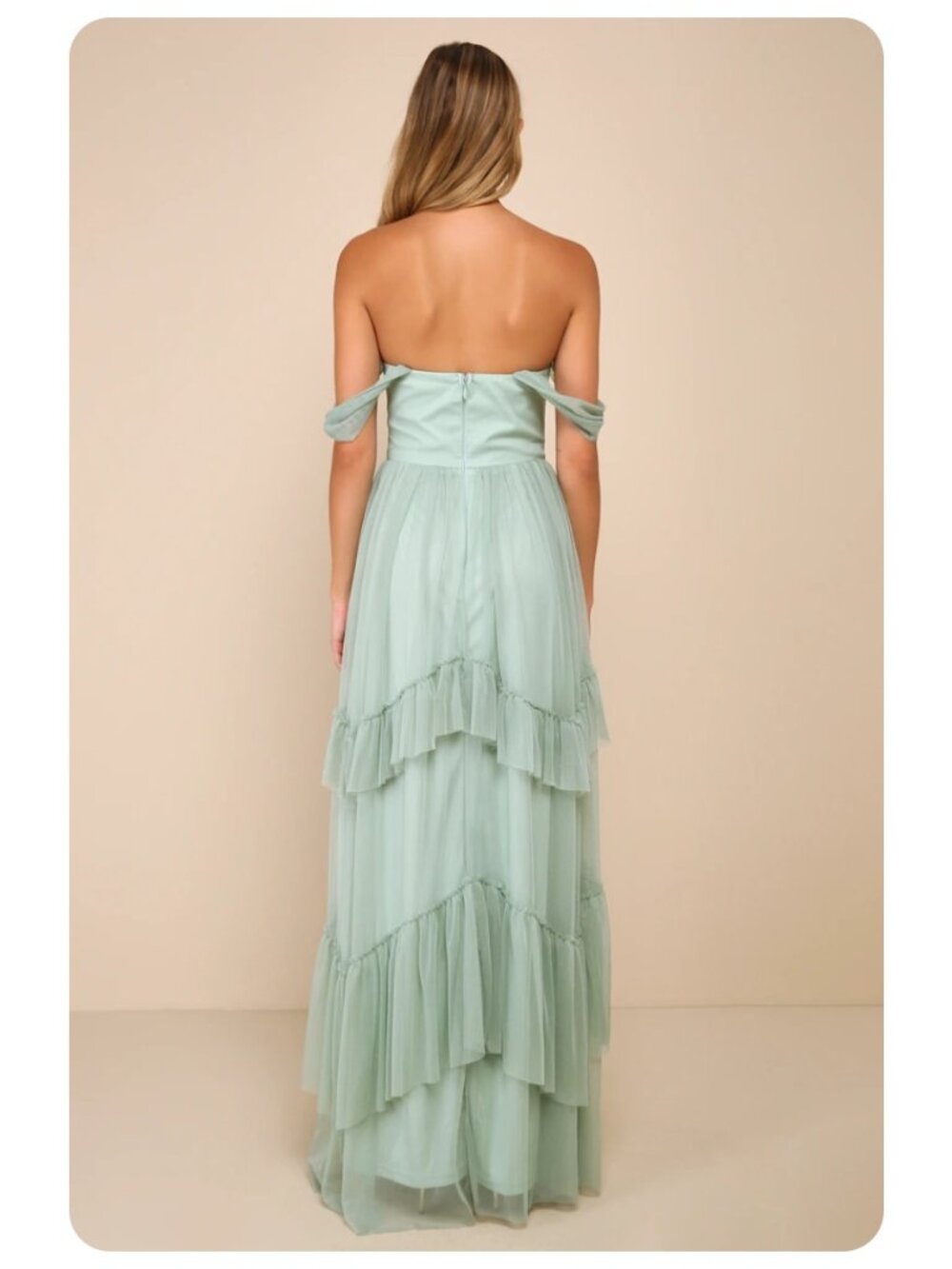 Lulus Sage Green Stunning Personality Mesh Off The Shoulder Maxi Dress sz S - Picture 2 of 11